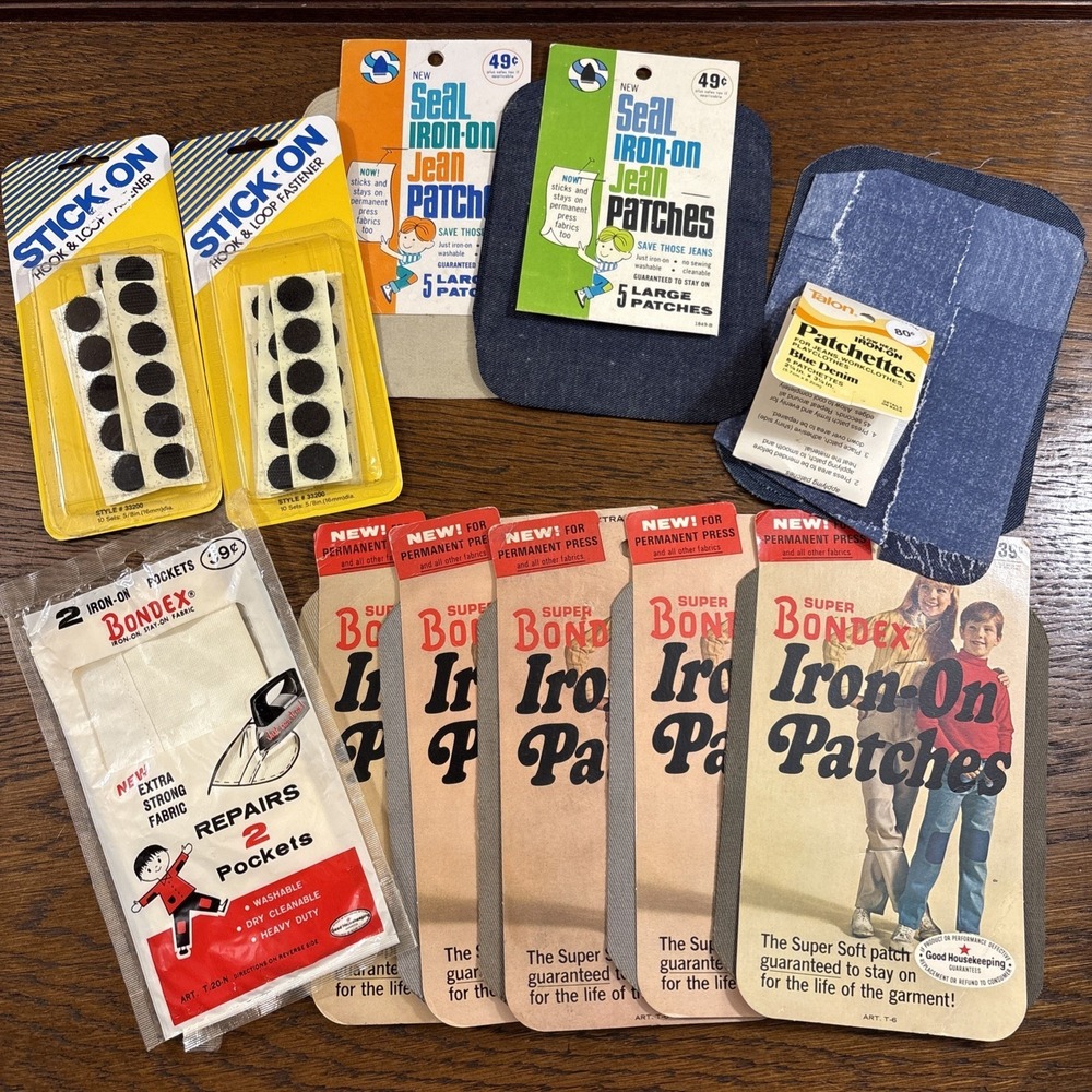 Vintage Lot Iron On Jean Patches Hook & Loop Talon, Bondex, Drezo, Stick-On